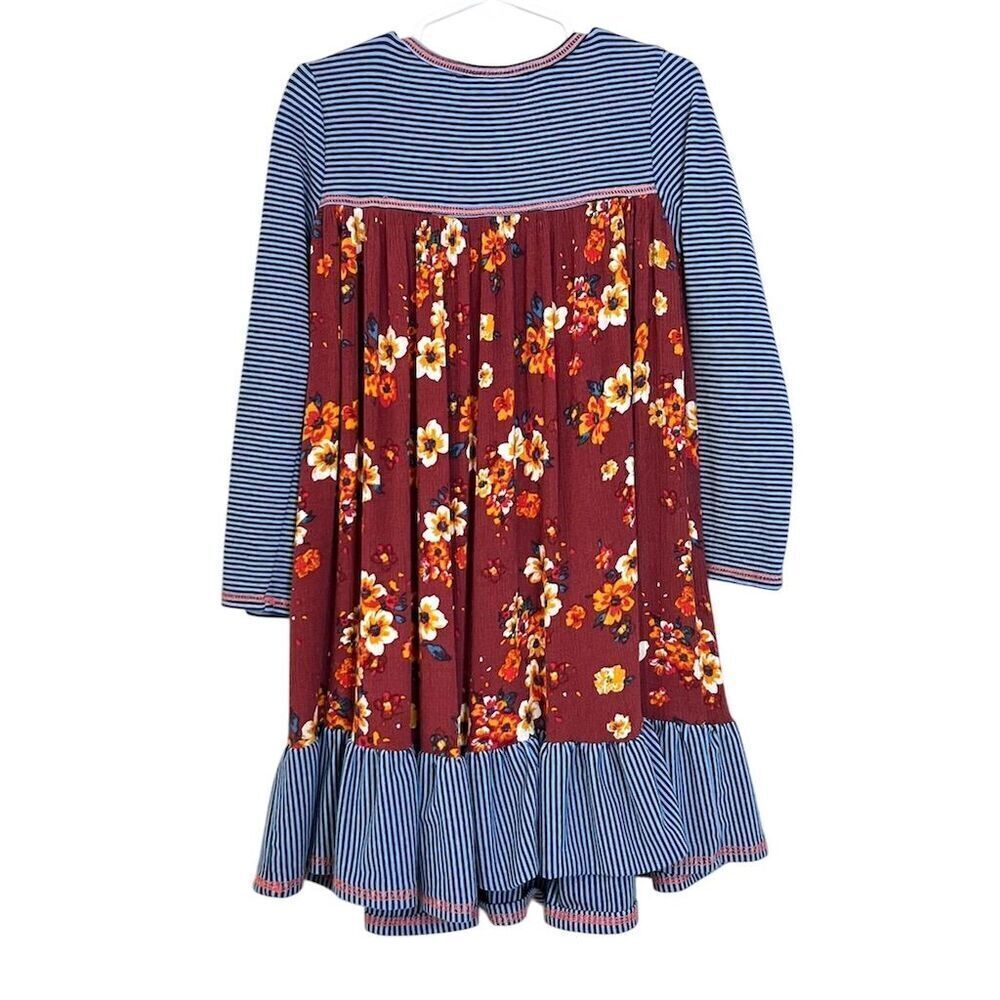 Bonnie Jean Girls 6 Striped Floral Dress Fall Peasant Boho Hippie Hobo - Picture 3 of 7